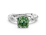 White gold Fancy Green Cushion  Solitaire Twisted Band with Pavé Accents and Four-Prong Setting_3