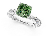 White gold Fancy Green Cushion  Solitaire Twisted Band with Pavé Accents and Four-Prong Setting_4
