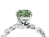 White gold Fancy Green Cushion  Solitaire Twisted Band with Pavé Accents and Four-Prong Setting_7