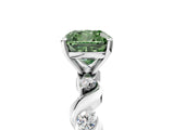 White gold Fancy Green Cushion  Solitaire Twisted Band with Prong Setting