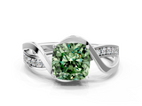 White gold Fancy Green Cushion  Solitaire Twisted Band with Prong Setting_3