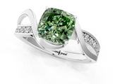 White gold Fancy Green Cushion  Solitaire Twisted Band with Prong Setting_4