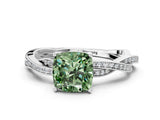 White gold Fancy Green Cushion  Solitaire Twisted Pave Diamond Ring with Four-Prong Setting_125
