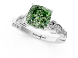 White gold Fancy Green Cushion  Solitaire Vine Band with Milgrain Prong Setting_4