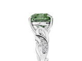 White gold Fancy Green Cushion  Solitaire Vine Band with Milgrain Prong Setting_8