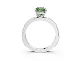 White gold Fancy Green Cushion  Solitaire with Pavé Band and Four-Prong Setting_312