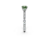 White gold Fancy Green Cushion  Solitaire with Pavé Band and Four-Prong Setting_312