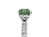 White gold Fancy Green Cushion  Solitaire with Pavé Band and Four-Prong Setting_315