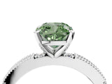 White gold Fancy Green Cushion  Solitaire with Pavé Band and Four-Prong Setting_319