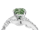White gold Fancy Green Cushion  Solitaire with Pavé Twist Band and Four-Prong Setting_57