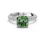 White gold Fancy Green Cushion  Solitaire with Pave Band and Four-Prong Setting_3
