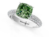 White gold Fancy Green Cushion  Solitaire with Pave Band and Four-Prong Setting_4