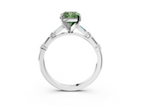 White gold Fancy Green Cushion  Solitaire with Side Baguettes and Channel Set Band_78