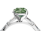 White gold Fancy Green Cushion  Solitaire with Side Baguettes and Channel Set Band_79