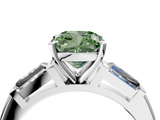 White gold Fancy Green Cushion  Solitaire with Tapered Baguette Side Stones on a Classic Band with Four-Prong Setting_75