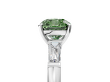 White gold Fancy Green Cushion  Solitaire with Tapered Baguette Side Stones on a Classic Band with Four-Prong Setting_78