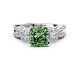 White gold Fancy Green Cushion  Three-Stone Diamond Ring with Pavé Split Shank and Four-Prong Setting_47