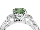 White gold Fancy Green Cushion  Three-Stone Diamond Ring with Pavé Split Shank and Four-Prong Setting_51