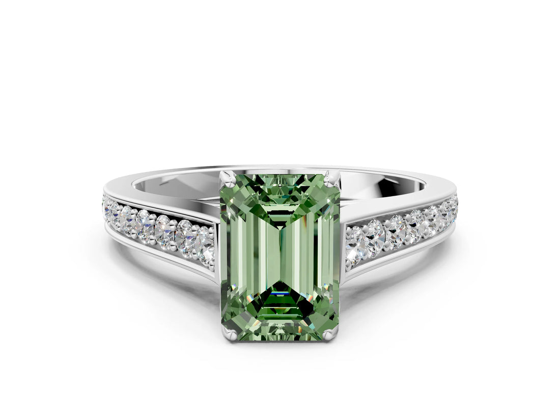 White gold Fancy Green Emerald  Brilliant Cut Diamond Engagement Ring with Pavé Band and Four-Prong Setting_49