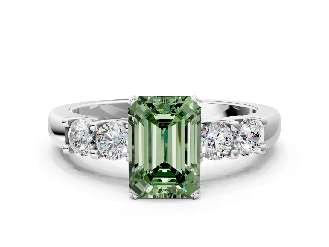 White gold Fancy Green Emerald  Brilliant Cut Diamond Five-Stone Prong Set Engagement Ring with Channel Band_3