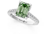 White gold Fancy Green Emerald  Brilliant Diamond Solitaire with Pavé Band and Four-Prong Setting 1