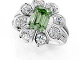 White gold Fancy Green Emerald  Brilliant Flower Halo Diamond Split Shank Ring_160