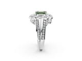 White gold Fancy Green Emerald  Brilliant Flower Halo Diamond Split Shank Ring_161