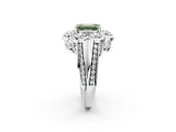White gold Fancy Green Emerald  Brilliant Flower Halo Diamond Split Shank Ring_185