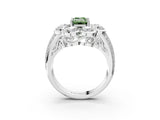 White gold Fancy Green Emerald  Brilliant Flower Halo Diamond Split Shank Ring_186
