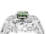 White gold Fancy Green Emerald  Brilliant Flower Halo Diamond Split Shank Ring_187