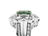 White gold Fancy Green Emerald  Brilliant Flower Halo Diamond Split Shank Ring_191