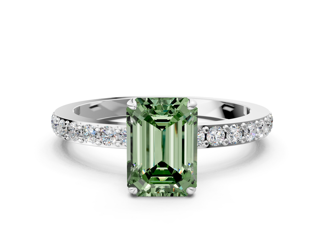 White gold Fancy Green Emerald  Brilliant Pavé Band Solitaire with Four-Prong Setting_53