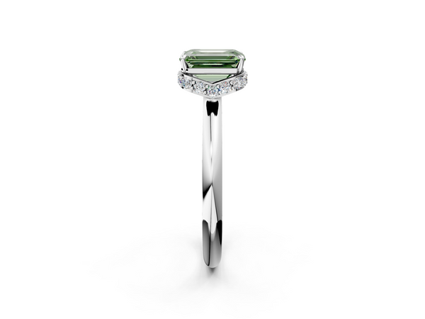 White gold Fancy Green Emerald  Brilliant Solitaire Engagement Ring with Six-Prong Setting and Classic Band