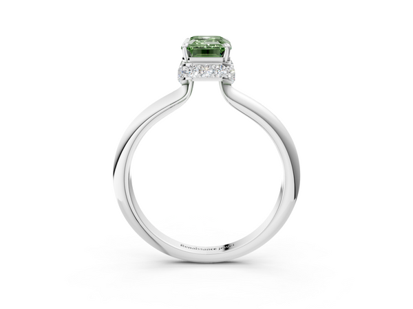 White gold Fancy Green Emerald  Brilliant Solitaire Engagement Ring with Six-Prong Setting and Classic Band