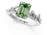 White gold Fancy Green Emerald  Brilliant Solitaire with Leaf Motif Band and Four-Prong Setting_63