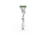 White gold Fancy Green Emerald  Brilliant Solitaire with Leaf Motif Band and Four-Prong Setting_65