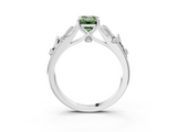 White gold Fancy Green Emerald  Brilliant Solitaire with Leaf Motif Band and Four-Prong Setting_66