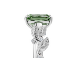 White gold Fancy Green Emerald  Brilliant Solitaire with Leaf Motif Band and Four-Prong Setting_67