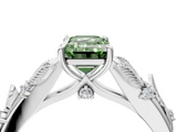 White gold Fancy Green Emerald  Brilliant Solitaire with Leaf Motif Band and Four-Prong Setting_67