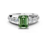 White gold Fancy Green Emerald  Brilliant Solitaire with Side Stones on a Pave Band and Four-Prong Setting_127