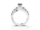 White gold Fancy Green Emerald  Brilliant Solitaire with Side Stones on a Pave Band and Four-Prong Setting_135