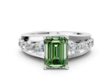 White gold Fancy Green Emerald  Brilliant Solitaire with Side Stones on a Pave Band and Four-Prong Setting_48