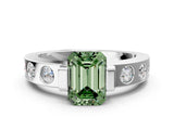 White gold Fancy Green Emerald Cut Brilliant Channel-Set Diamond Ring with Bezel Prong Setting_12