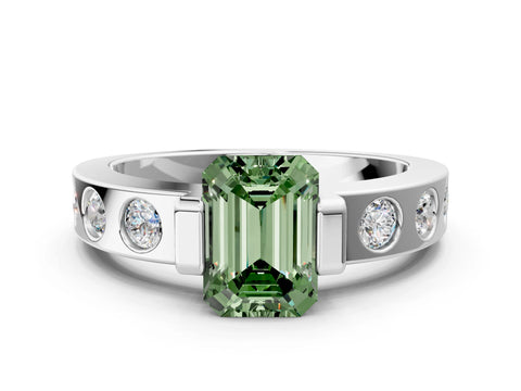 White gold Fancy Green Emerald Cut Brilliant Channel-Set Diamond Ring with Bezel Prong Setting_12