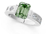 White gold Fancy Green Emerald Cut Brilliant Channel-Set Diamond Ring with Bezel Prong Setting_13