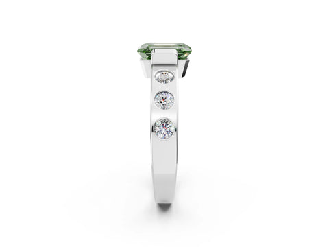 White gold Fancy Green Emerald Cut Brilliant Channel-Set Diamond Ring with Bezel Prong Setting_14