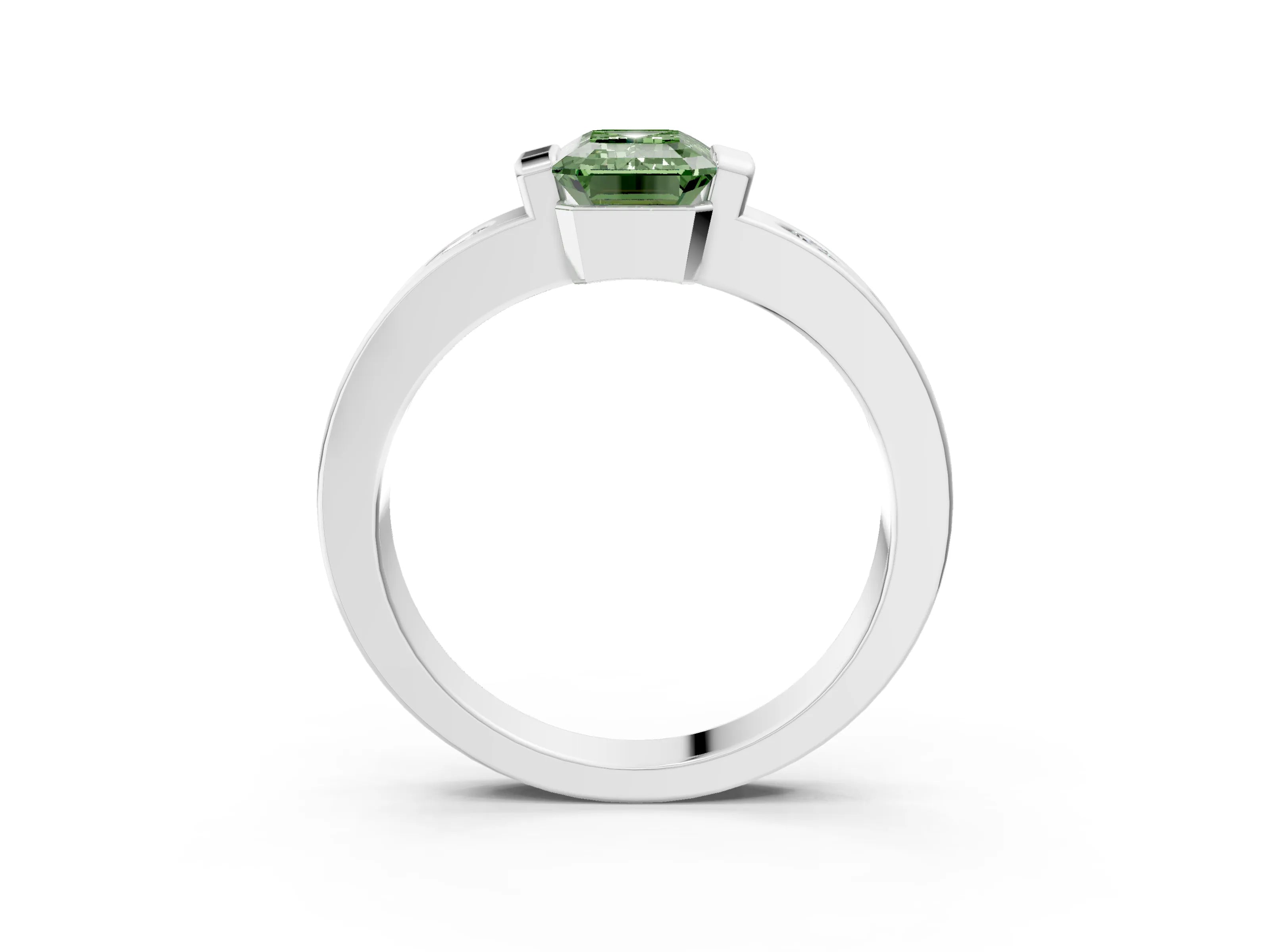 White gold Fancy Green Emerald Cut Brilliant Channel-Set Diamond Ring with Bezel Prong Setting_15