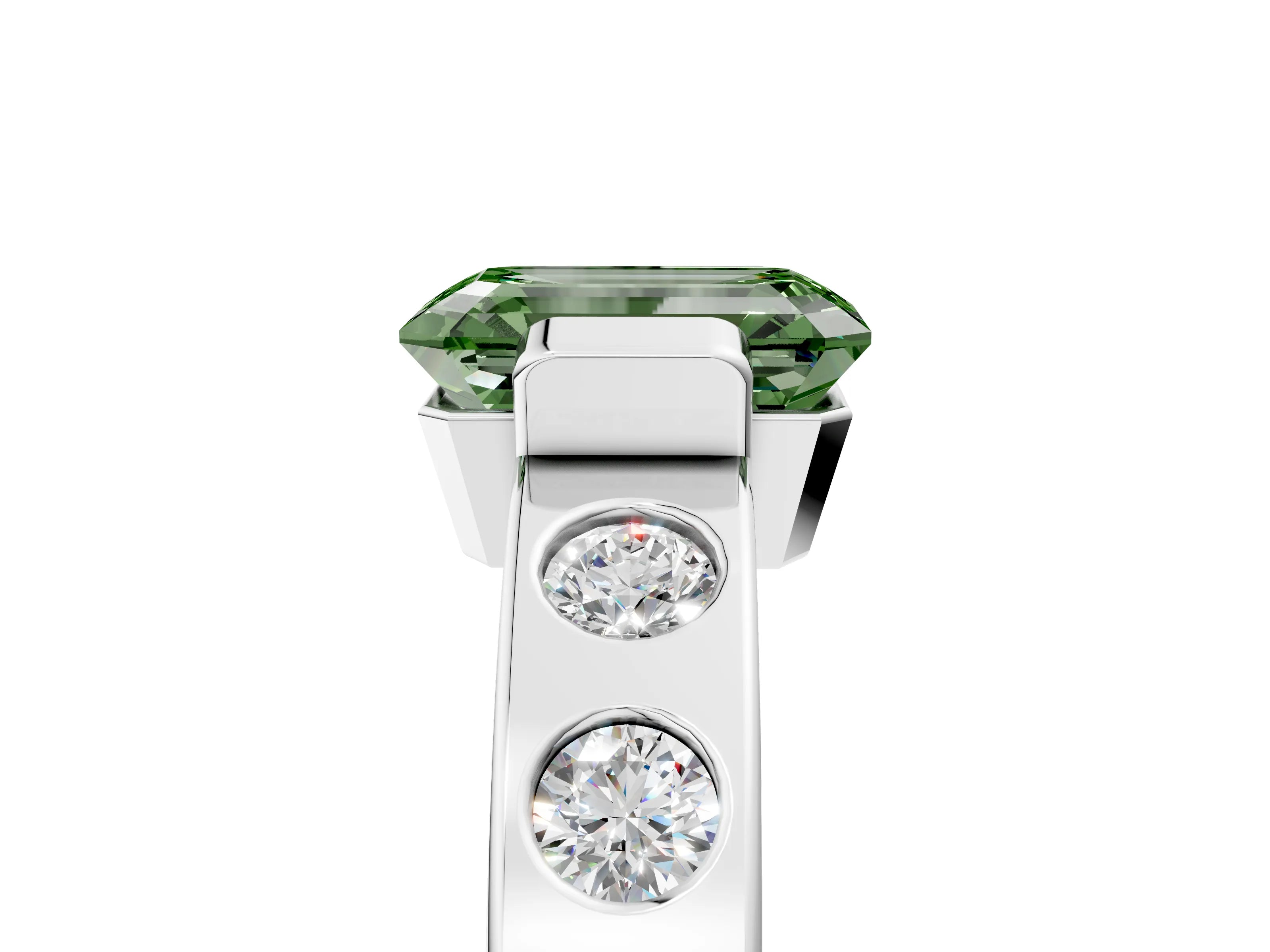 White gold Fancy Green Emerald Cut Brilliant Channel-Set Diamond Ring with Bezel Prong Setting_17