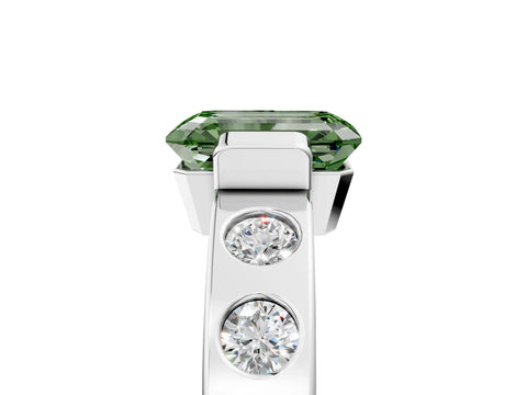 White gold Fancy Green Emerald Cut Brilliant Channel-Set Diamond Ring with Bezel Prong Setting_17