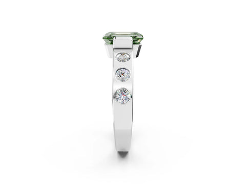 White gold Fancy Green Emerald Cut Brilliant Channel-Set Diamond Ring with Bezel Prong Setting_2